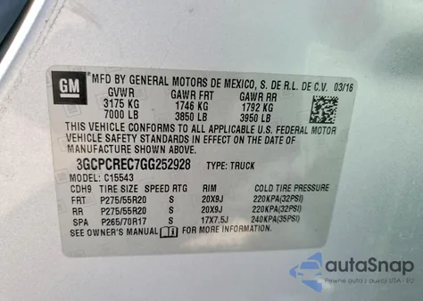 2016 Chevrolet Silverado C1500 Lt from USA, damaged, VIN 3GCPCREC7GG252928